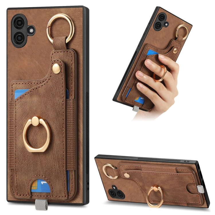 Retro Skin-feel Ring Card Bag Phone Case with Hang Loop