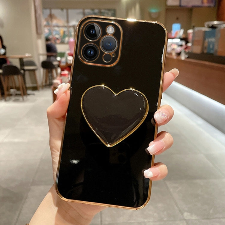 Electroplating Love Heart Holder TPU Phone Case, For iPhone 15 Pro Max, For iPhone 15 Pro, For iPhone 15 Plus, For iPhone 15