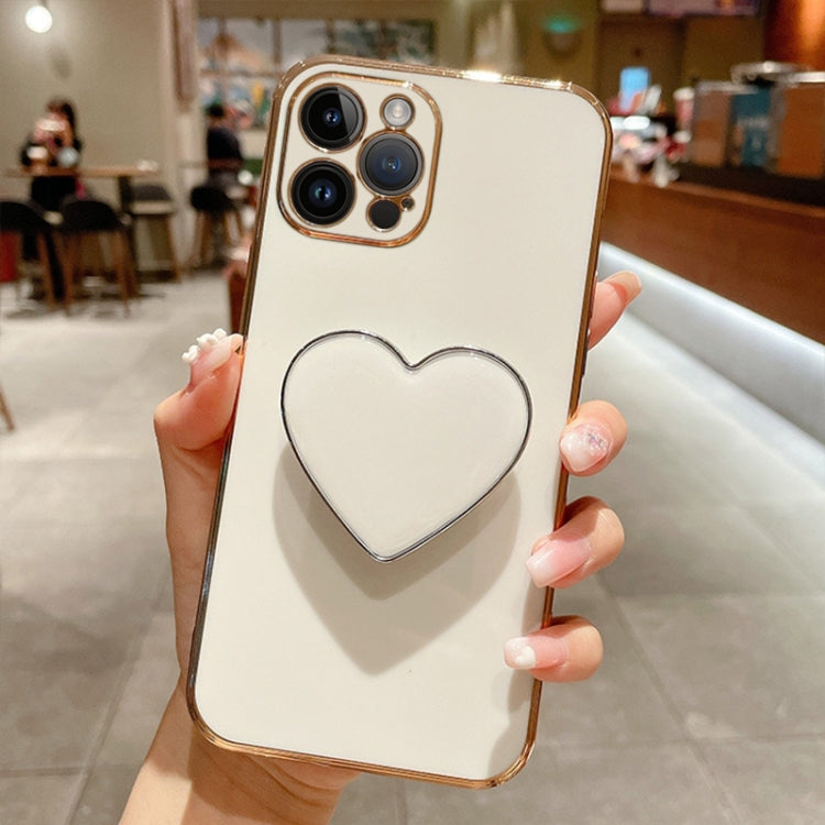Electroplating Love Heart Holder TPU Phone Case, For iPhone 15 Pro Max, For iPhone 15 Pro, For iPhone 15 Plus, For iPhone 15