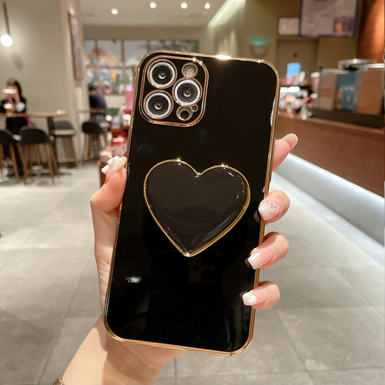 Electroplating Love Heart Holder TPU Phone Case, For iPhone 16 Pro Max, For iPhone 16 Pro, For iPhone 16 Plus, For iPhone 16