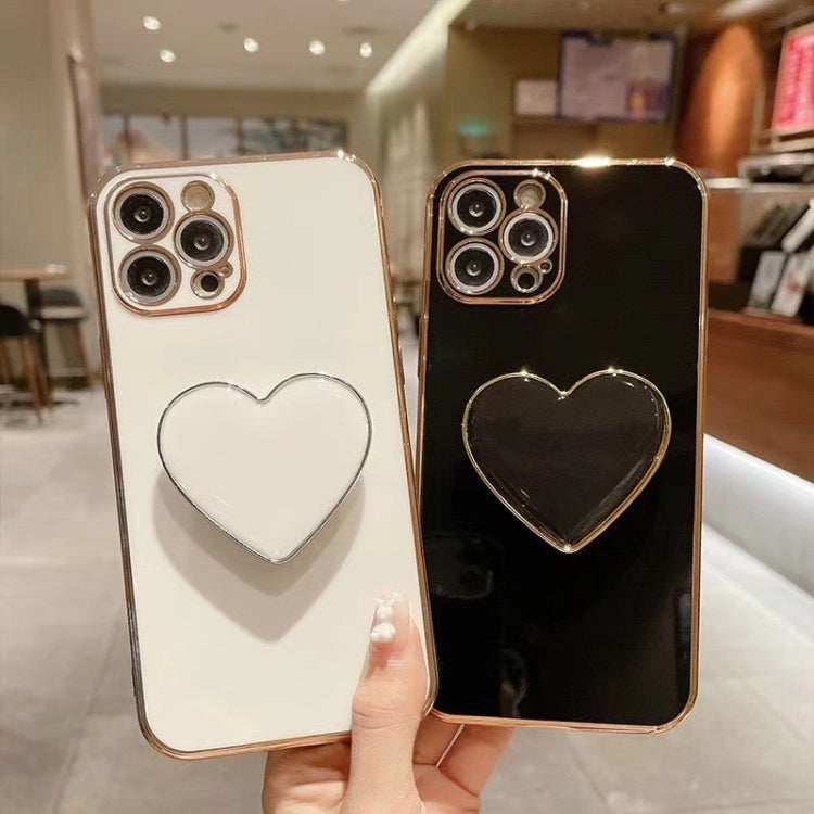 Electroplating Love Heart Holder TPU Phone Case, For iPhone 15 Pro Max, For iPhone 15 Pro, For iPhone 15 Plus, For iPhone 15