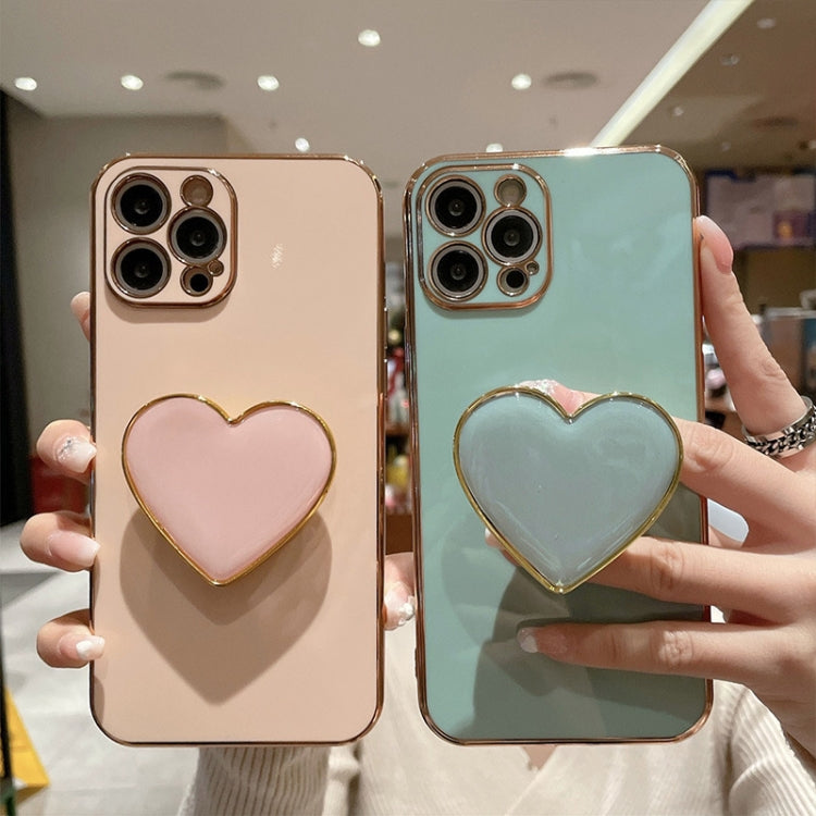 Electroplating Love Heart Holder TPU Phone Case, For iPhone 15 Pro Max, For iPhone 15 Pro, For iPhone 15 Plus, For iPhone 15