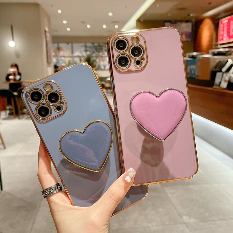 Electroplating Love Heart Holder TPU Phone Case, For iPhone 15 Pro Max, For iPhone 15 Pro, For iPhone 15 Plus, For iPhone 15