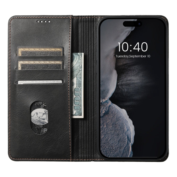 Suteni J02 Oil Wax Wallet Leather Phone Case, For iPhone 15 Pro Max, For iPhone 15 Pro, For iPhone 15 Plus, For iPhone 15
