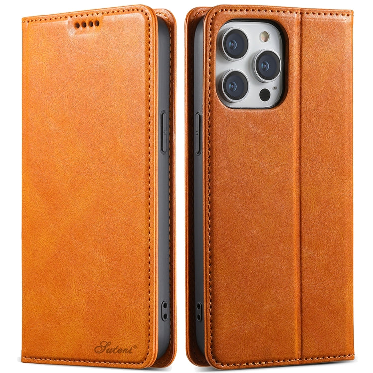Suteni J02 Oil Wax Wallet Leather Phone Case, For iPhone 15 Pro Max, For iPhone 15 Pro, For iPhone 15 Plus, For iPhone 15