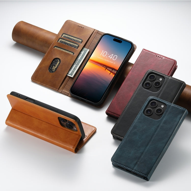Suteni J02 Oil Wax Wallet Leather Phone Case, For iPhone 15 Pro Max, For iPhone 15 Pro, For iPhone 15 Plus, For iPhone 15
