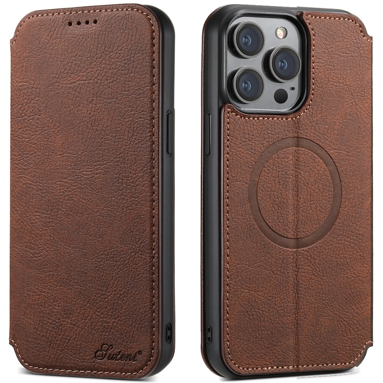 Suteni J06 Retro Matte Litchi Texture Leather MagSafe Phone Case, For iPhone 15 Pro Max, For iPhone 15 Pro, For iPhone 15 Plus, For iPhone 15