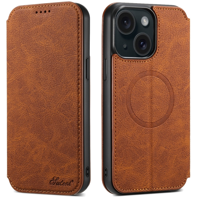 Suteni J06 Retro Matte Litchi Texture Leather MagSafe Phone Case, For iPhone 15 Pro Max, For iPhone 15 Pro, For iPhone 15 Plus, For iPhone 15
