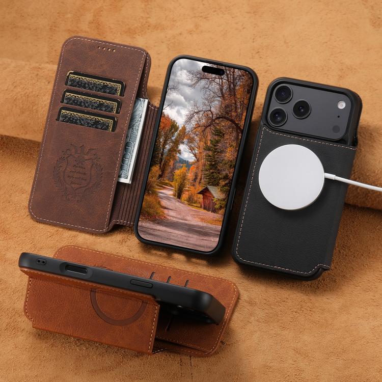 Suteni J06 Retro Matte Litchi Texture Leather MagSafe Phone Case, For iPhone 15 Pro Max, For iPhone 15 Pro, For iPhone 15 Plus, For iPhone 15