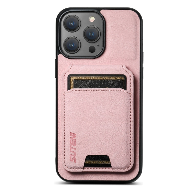 Suteni H02 Litchi Leather Card Wallet Stand Back Phone Case, For iPhone 15, For iPhone 14 Plus, For iPhone 14, For iPhone 14 Pro