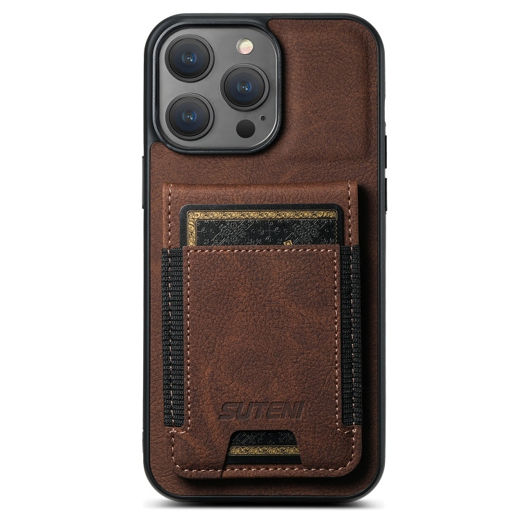 Suteni H03 Litchi Leather Card Bag Stand Back Phone Case, For iPhone 15, For iPhone 14 Plus, For iPhone 14, For iPhone 14 Pro