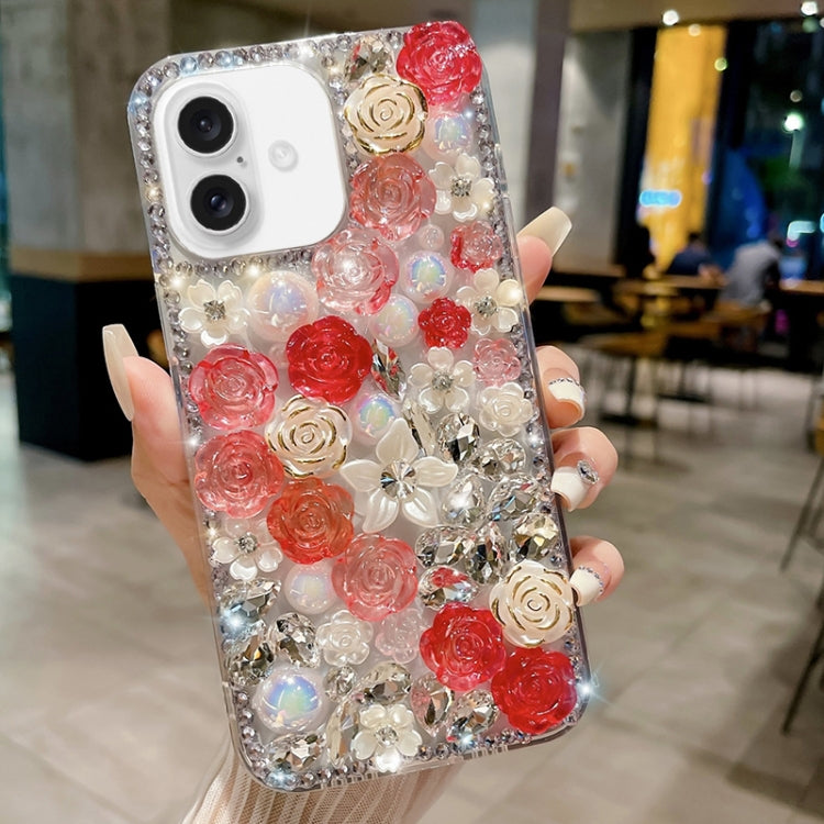 Rose Hand-set Pearl Diamond PC Phone Case, For iPhone 16e, For iPhone 16 Pro Max, For iPhone 16 Pro, For iPhone 16 Plus, For iPhone 16, For iPhone 15 Pro Max