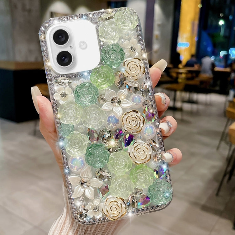 Rose Hand-set Pearl Diamond PC Phone Case, For iPhone 16e, For iPhone 16 Pro Max, For iPhone 16 Pro, For iPhone 16 Plus, For iPhone 16, For iPhone 15 Pro Max