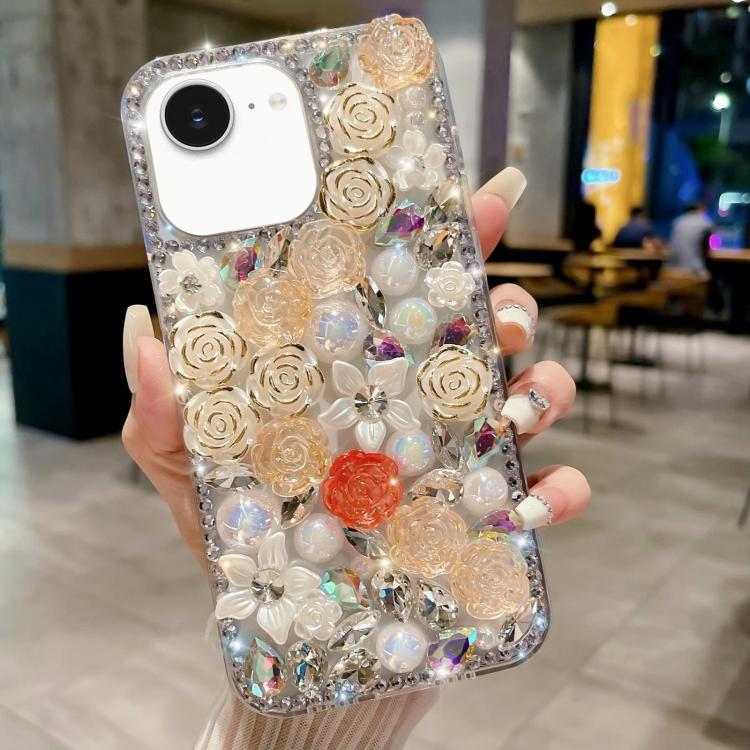Rose Hand-set Pearl Diamond PC Phone Case, For iPhone 16e, For iPhone 16 Pro Max, For iPhone 16 Pro, For iPhone 16 Plus, For iPhone 16, For iPhone 15 Pro Max
