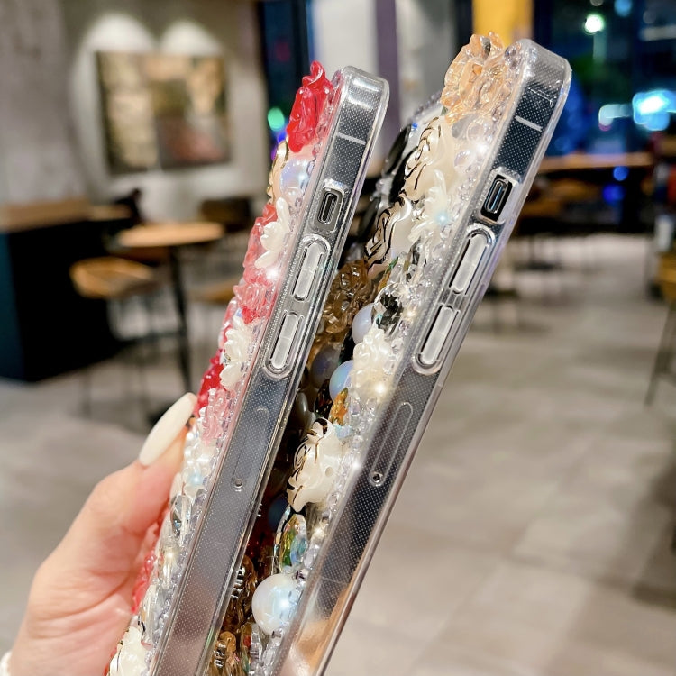 Rose Hand-set Pearl Diamond PC Phone Case, For iPhone 15 Pro, For iPhone 15 Plus, For iPhone 15, For iPhone 14 Plus, For iPhone 14, For iPhone 14 Pro
