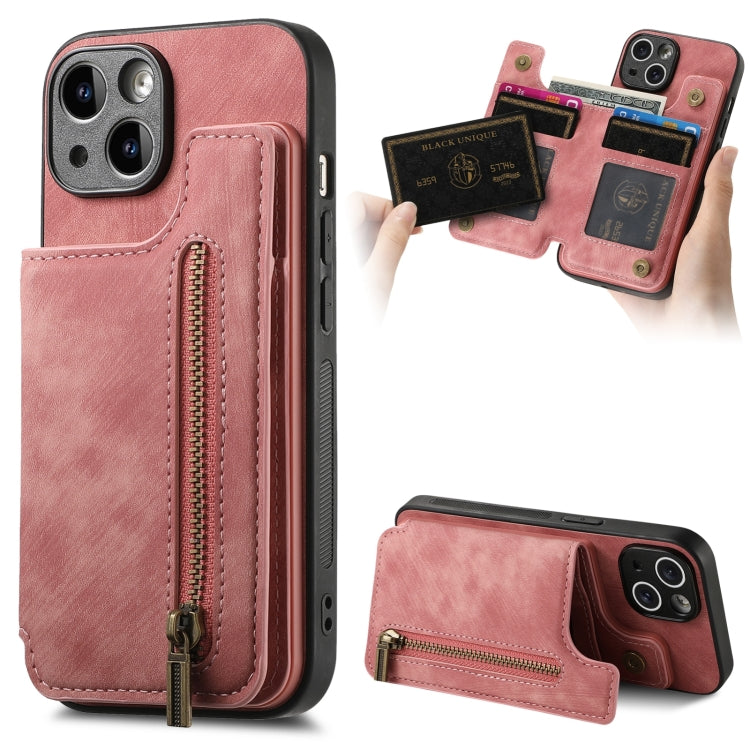 Retro Leather Zipper Wallet Back Phone Case, iPhone 16e, For iPhone 14 Plus, For iPhone 14, For iPhone 14 Pro