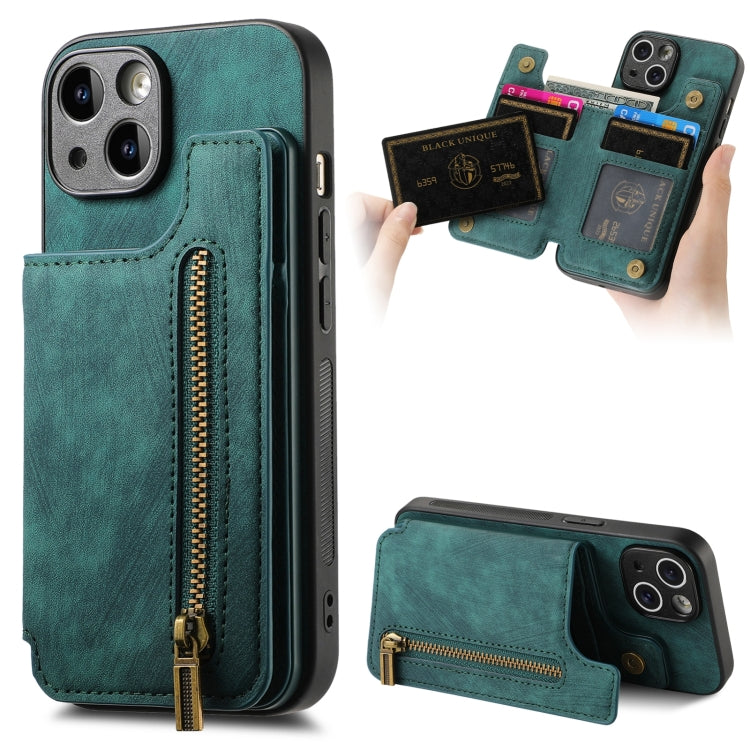 Retro Leather Zipper Wallet Back Phone Case, iPhone 16e, For iPhone 14 Plus, For iPhone 14, For iPhone 14 Pro