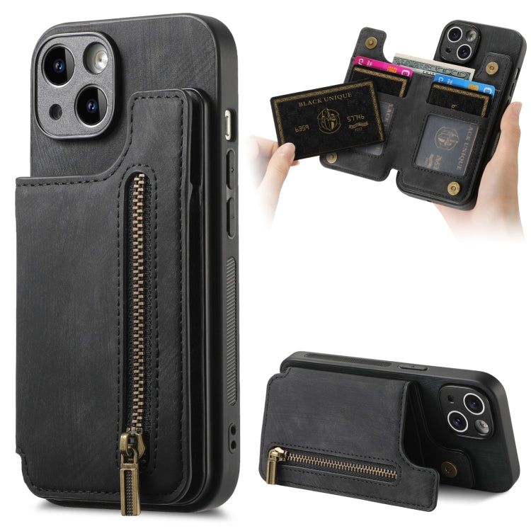 Retro Leather Zipper Wallet Back Phone Case, iPhone 16e, For iPhone 14 Plus, For iPhone 14, For iPhone 14 Pro