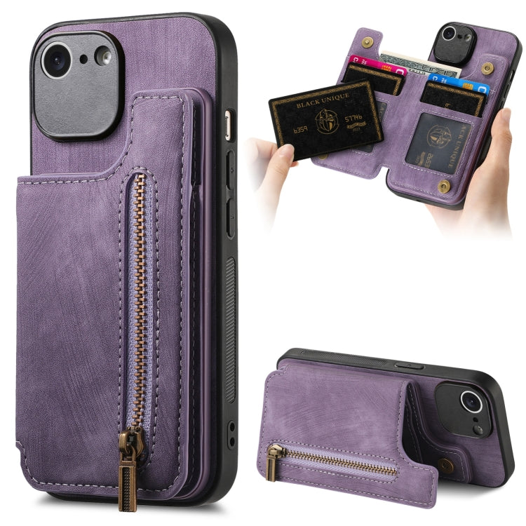 Retro Leather Zipper Wallet Back Phone Case, For iPhone 14 Pro Max, For iPhone 7 / 8/ SE 2022, For iPhone 13 Pro Max, For iPhone 13 Pro