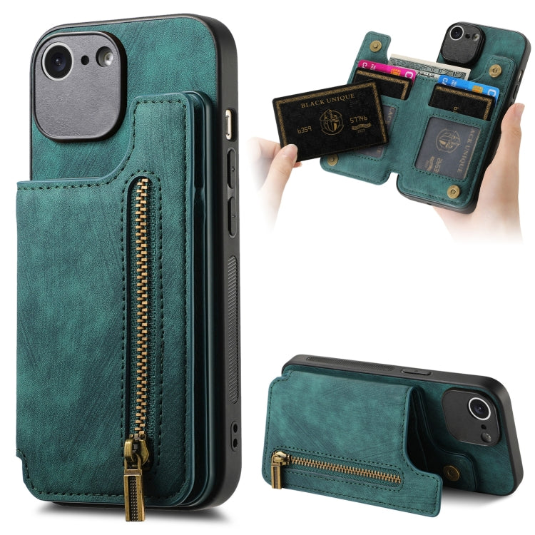 Retro Leather Zipper Wallet Back Phone Case, For iPhone 14 Pro Max, For iPhone 7 / 8/ SE 2022, For iPhone 13 Pro Max, For iPhone 13 Pro