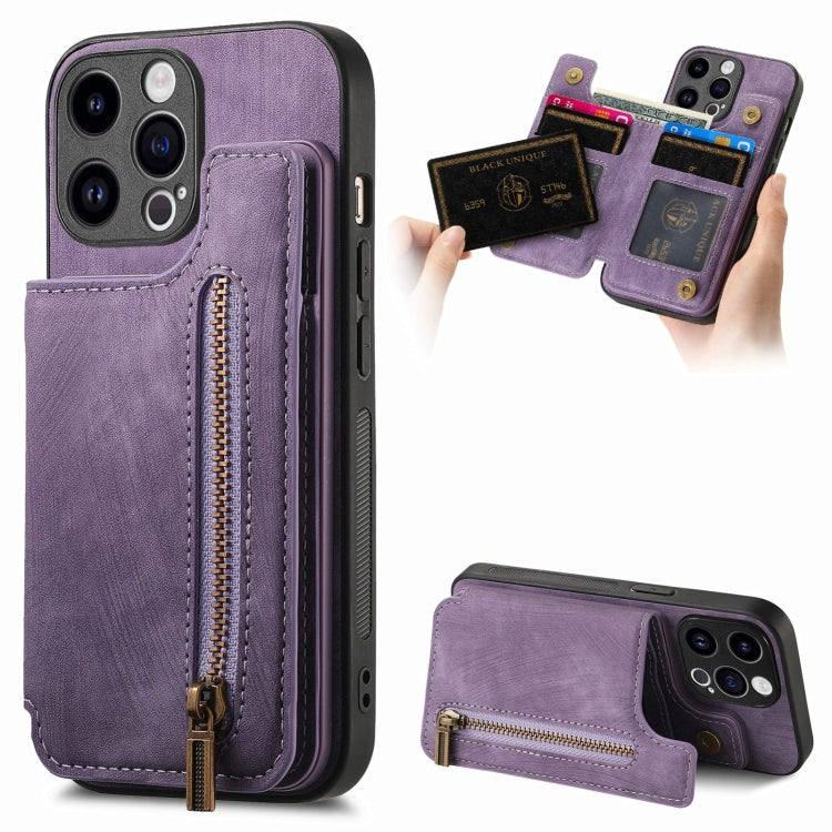 Retro Leather Zipper Wallet Back Phone Case, For iPhone 14 Pro Max, For iPhone 7 / 8/ SE 2022, For iPhone 13 Pro Max, For iPhone 13 Pro