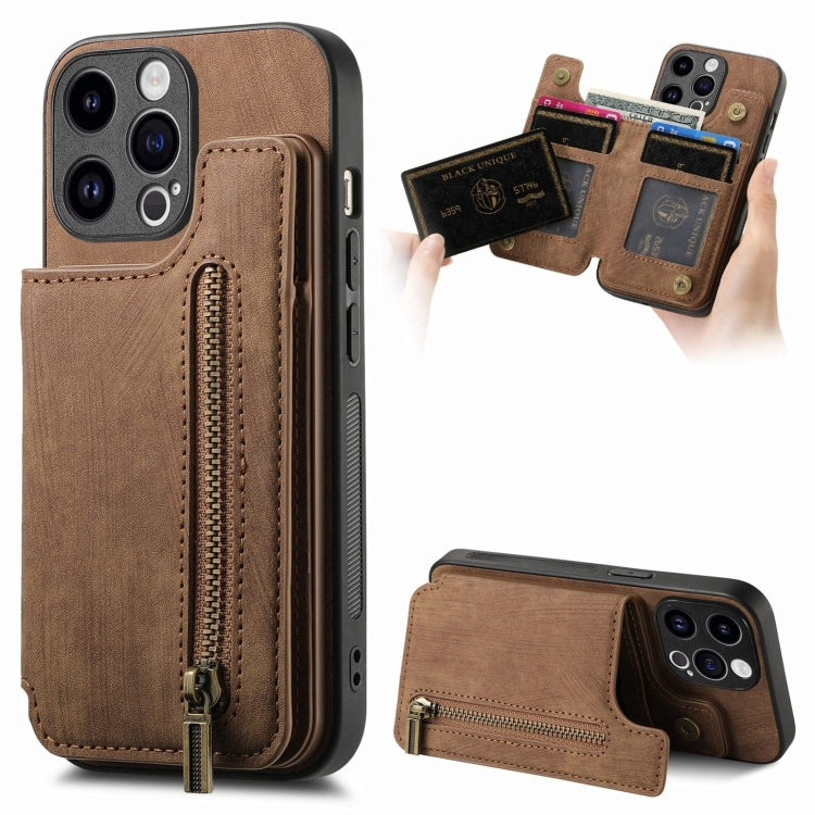 Retro Leather Zipper Wallet Back Phone Case, For iPhone 14 Pro Max, For iPhone 7 / 8/ SE 2022, For iPhone 13 Pro Max, For iPhone 13 Pro
