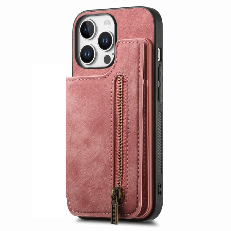 Retro Leather Zipper Wallet Back Phone Case, For iPhone 16 Pro Max, For iPhone 16 Pro, For iPhone 16 Plus, For iPhone 16