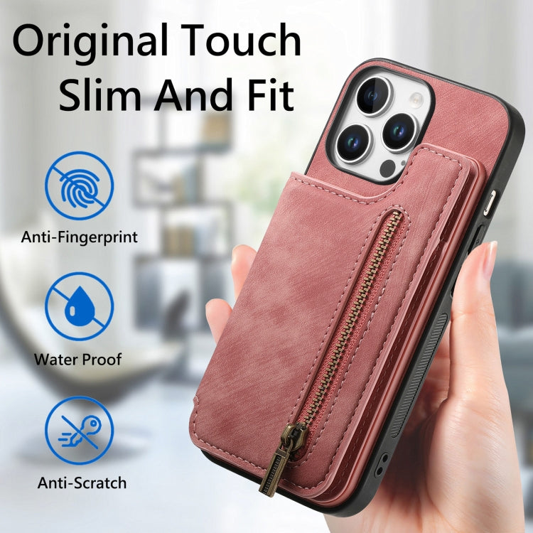 Retro Leather Zipper Wallet Back Phone Case, For iPhone 16 Pro Max, For iPhone 16 Pro, For iPhone 16 Plus, For iPhone 16