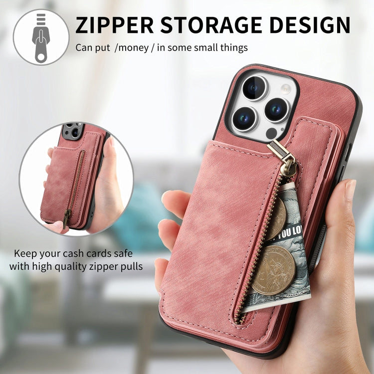 Retro Leather Zipper Wallet Back Phone Case, For iPhone 16 Pro Max, For iPhone 16 Pro, For iPhone 16 Plus, For iPhone 16