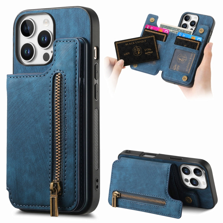 Retro Leather Zipper Wallet Back Phone Case, For iPhone 16 Pro Max, For iPhone 16 Pro, For iPhone 16 Plus, For iPhone 16