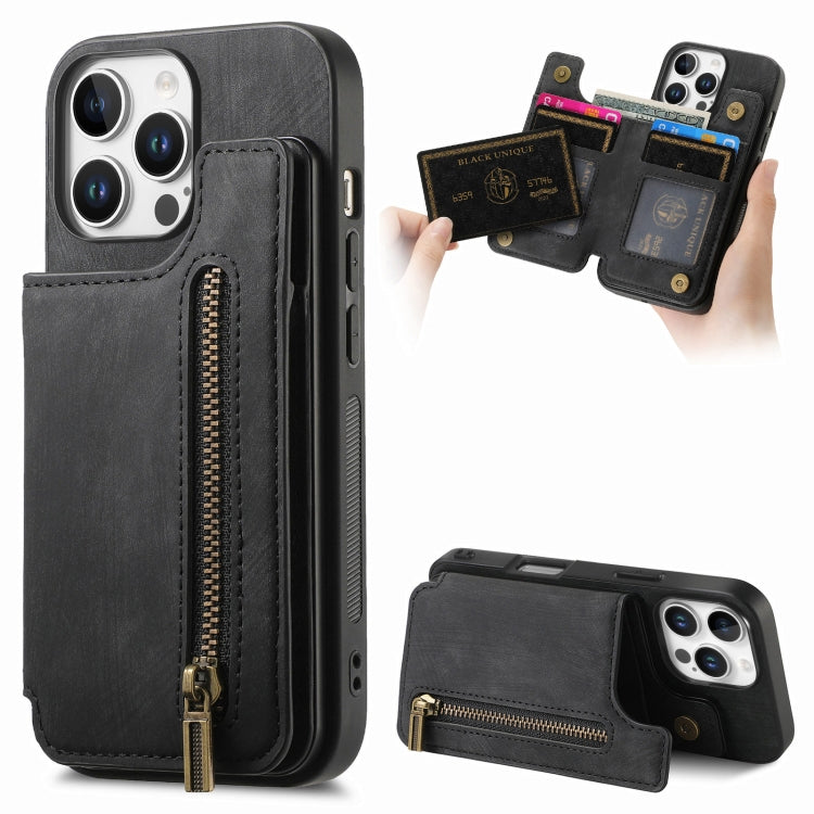 Retro Leather Zipper Wallet Back Phone Case, For iPhone 16 Pro Max, For iPhone 16 Pro, For iPhone 16 Plus, For iPhone 16