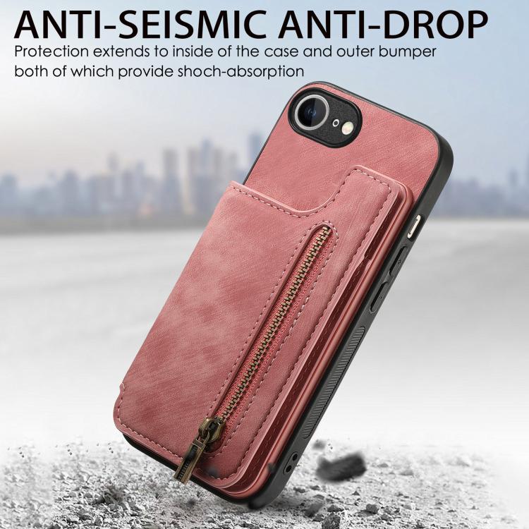 Retro Leather Zipper Wallet Back Phone Case, iPhone 16e, For iPhone 14 Plus, For iPhone 14, For iPhone 14 Pro