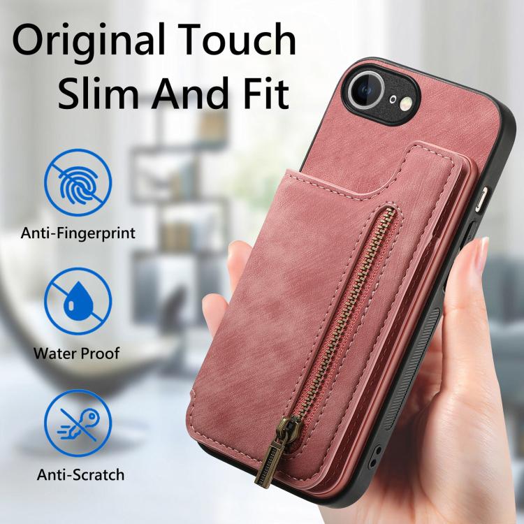 Retro Leather Zipper Wallet Back Phone Case, iPhone 16e, For iPhone 14 Plus, For iPhone 14, For iPhone 14 Pro