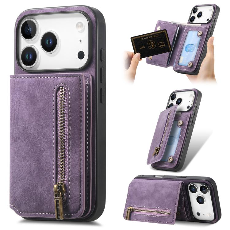 Retro Leather Zipper Wallet Back Phone Case