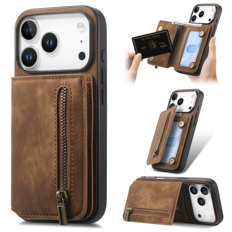 Retro Leather Zipper Wallet Back Phone Case