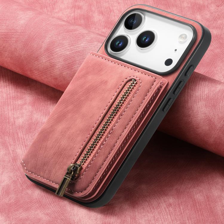 Retro Leather Zipper Wallet Back Phone Case