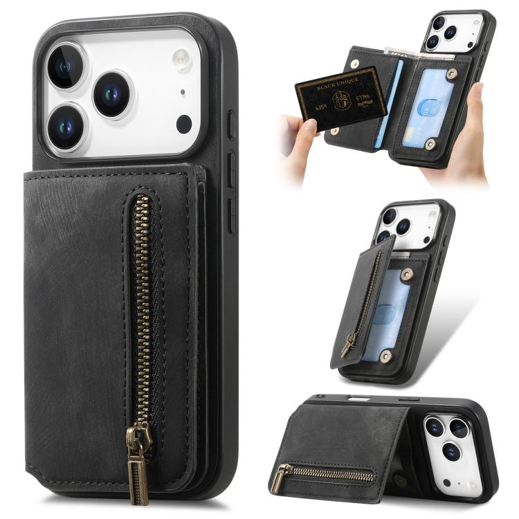 Retro Leather Zipper Wallet Back Phone Case