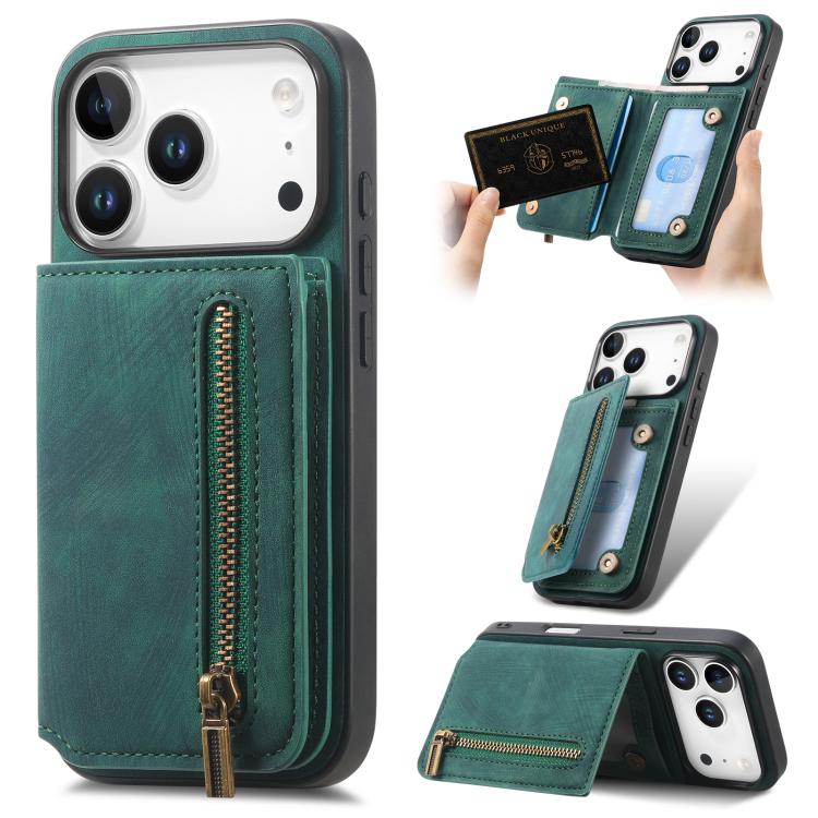 Retro Leather Zipper Wallet Back Phone Case