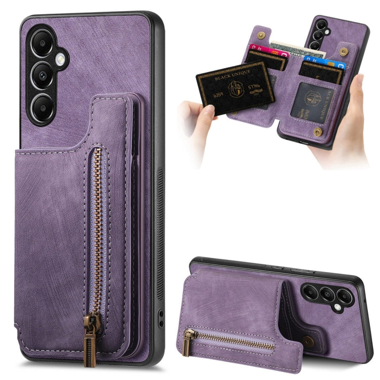 Retro Leather Zipper Wallet Back Phone Case