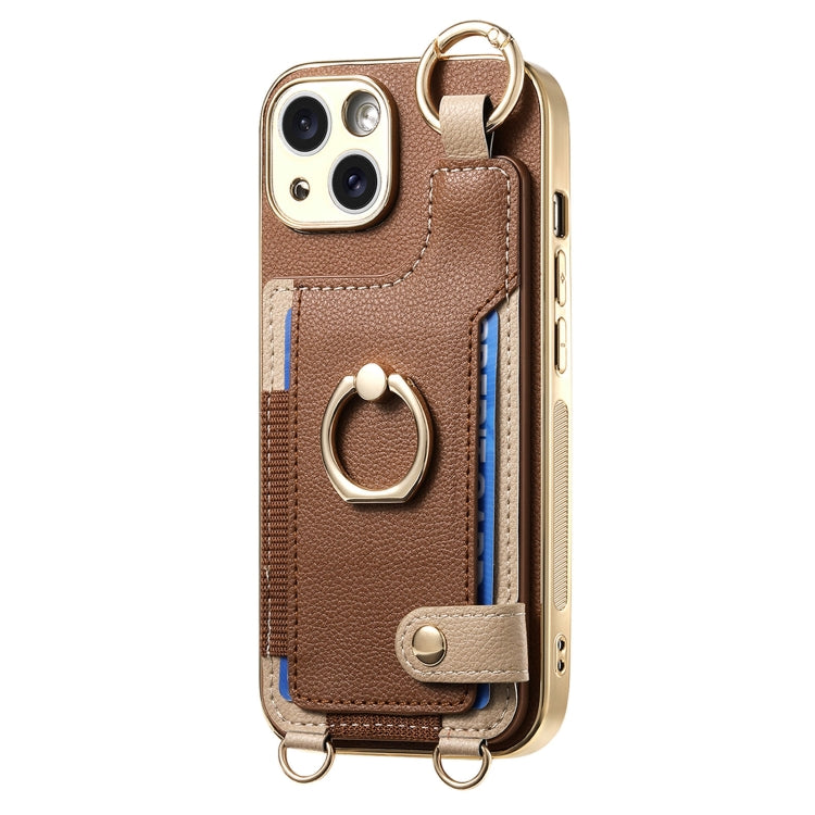 Fashion Ring Card Bag Phone Case with Hang Loop, For iPhone 15 Pro Max, For iPhone 15 Pro, For iPhone 15 Plus, For iPhone 15