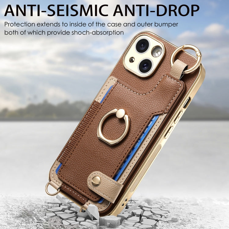 Fashion Ring Card Bag Phone Case with Hang Loop, For iPhone 15 Pro Max, For iPhone 15 Pro, For iPhone 15 Plus, For iPhone 15