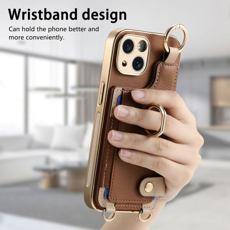 Fashion Ring Card Bag Phone Case with Hang Loop, For iPhone 15 Pro Max, For iPhone 15 Pro, For iPhone 15 Plus, For iPhone 15