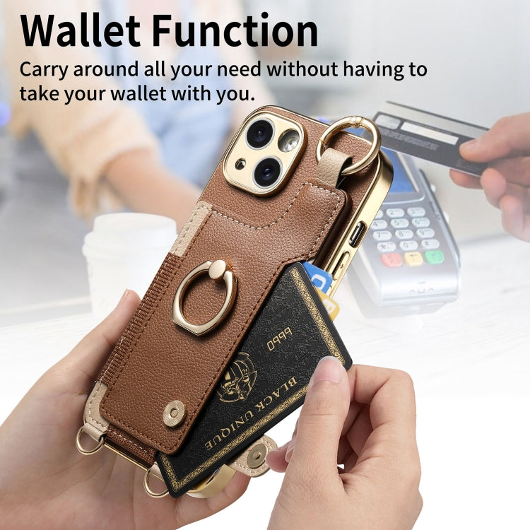 Fashion Ring Card Bag Phone Case with Hang Loop, For iPhone 15 Pro Max, For iPhone 15 Pro, For iPhone 15 Plus, For iPhone 15