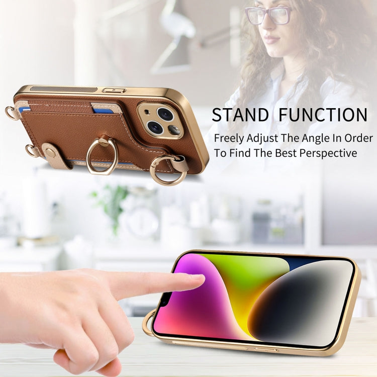 Fashion Ring Card Bag Phone Case with Hang Loop, For iPhone 15 Pro Max, For iPhone 15 Pro, For iPhone 15 Plus, For iPhone 15