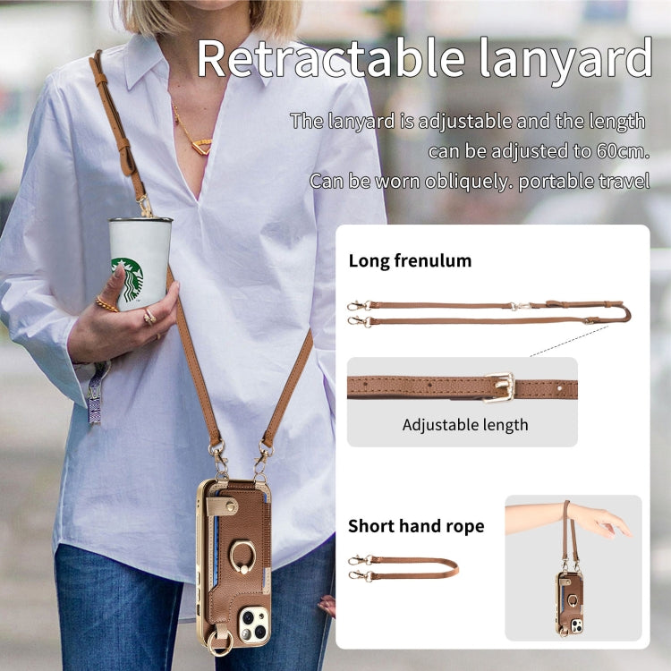 Fashion Ring Card Bag Phone Case with Hang Loop, For iPhone 15 Pro Max, For iPhone 15 Pro, For iPhone 15 Plus, For iPhone 15