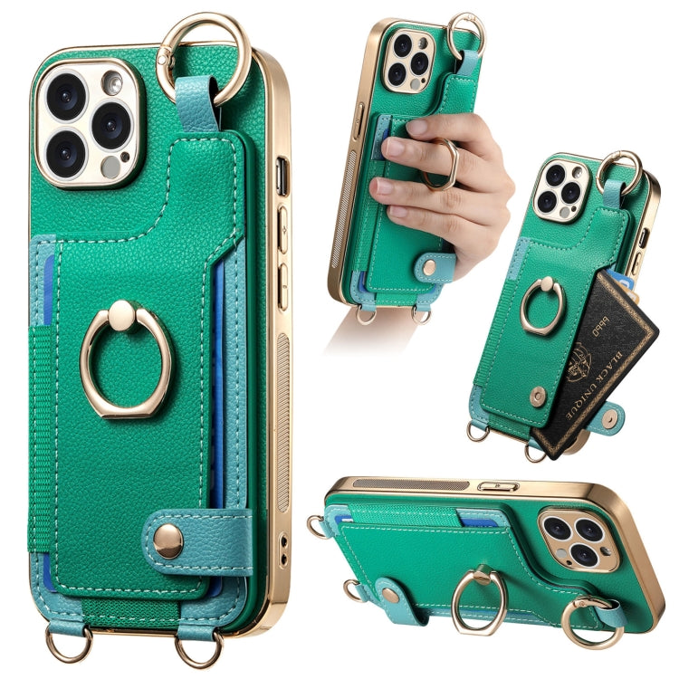 Fashion Ring Card Bag Phone Case with Hang Loop, For iPhone 15 Pro Max, For iPhone 15 Pro, For iPhone 15 Plus, For iPhone 15