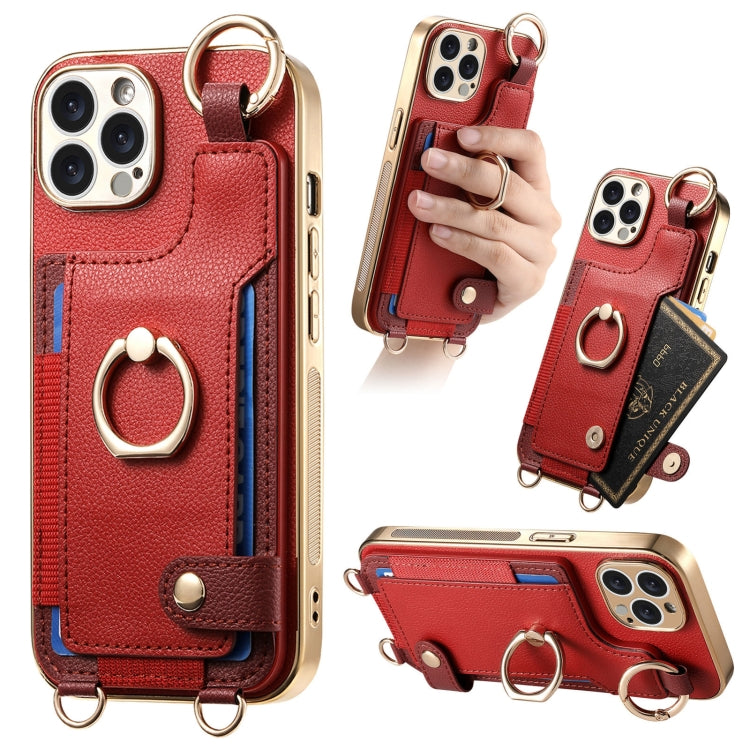 Fashion Ring Card Bag Phone Case with Hang Loop, For iPhone 15 Pro Max, For iPhone 15 Pro, For iPhone 15 Plus, For iPhone 15