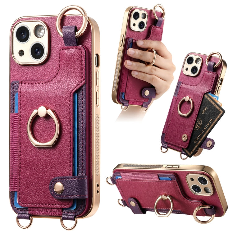 Fashion Ring Card Bag Phone Case with Hang Loop, For iPhone 15 Pro Max, For iPhone 15 Pro, For iPhone 15 Plus, For iPhone 15