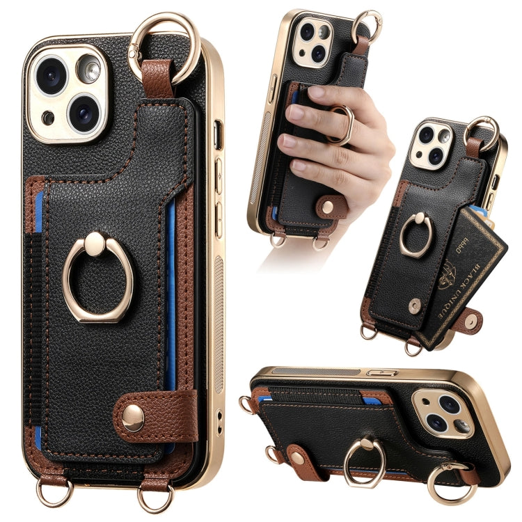 Fashion Ring Card Bag Phone Case with Hang Loop, For iPhone 15 Pro Max, For iPhone 15 Pro, For iPhone 15 Plus, For iPhone 15