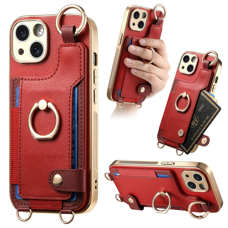 Fashion Ring Card Bag Phone Case with Hang Loop, For iPhone 15 Pro Max, For iPhone 15 Pro, For iPhone 15 Plus, For iPhone 15